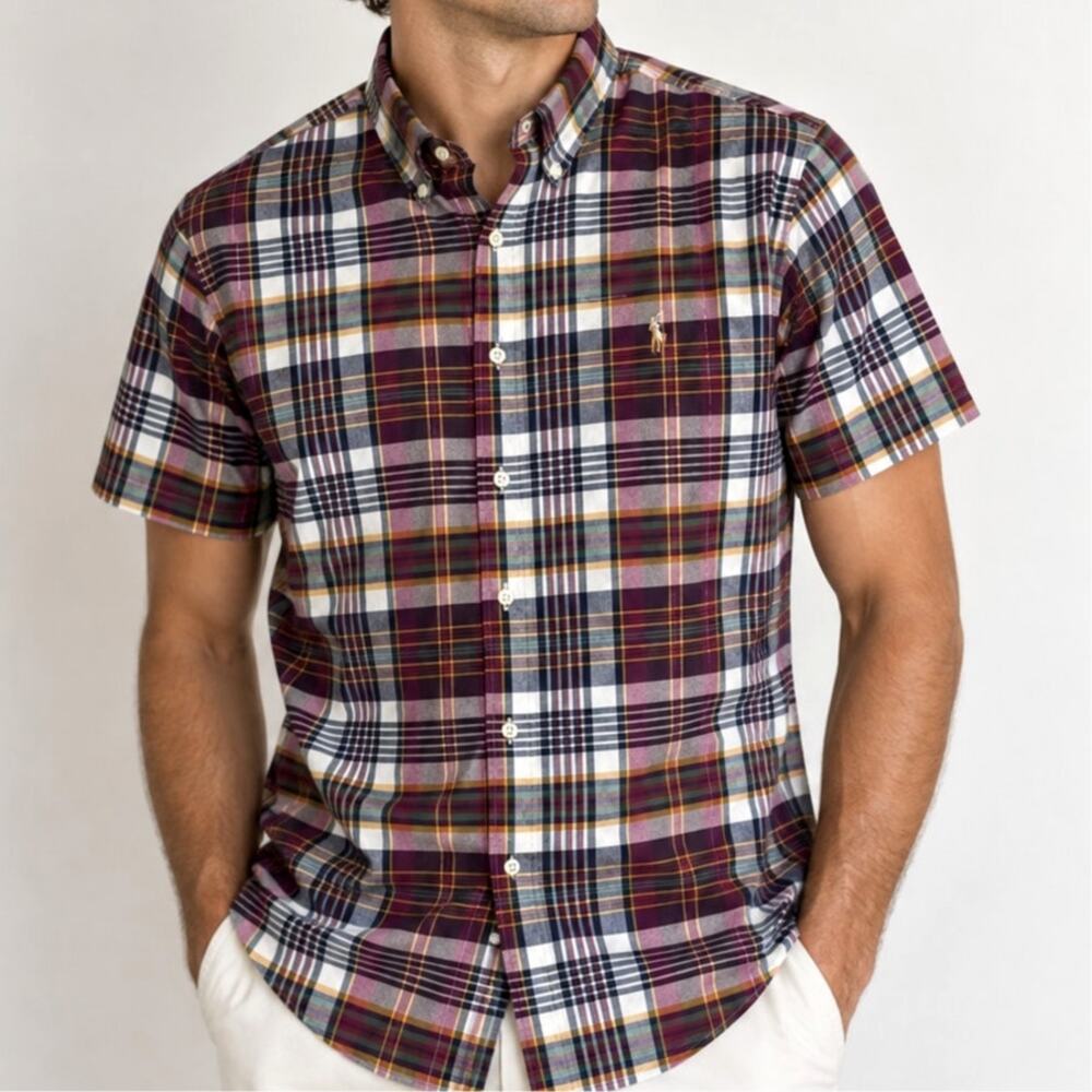 Polo Ralph Lauren Men’s XL Slim Fit Madras Plaid Short Sleeve Shirt Cotton